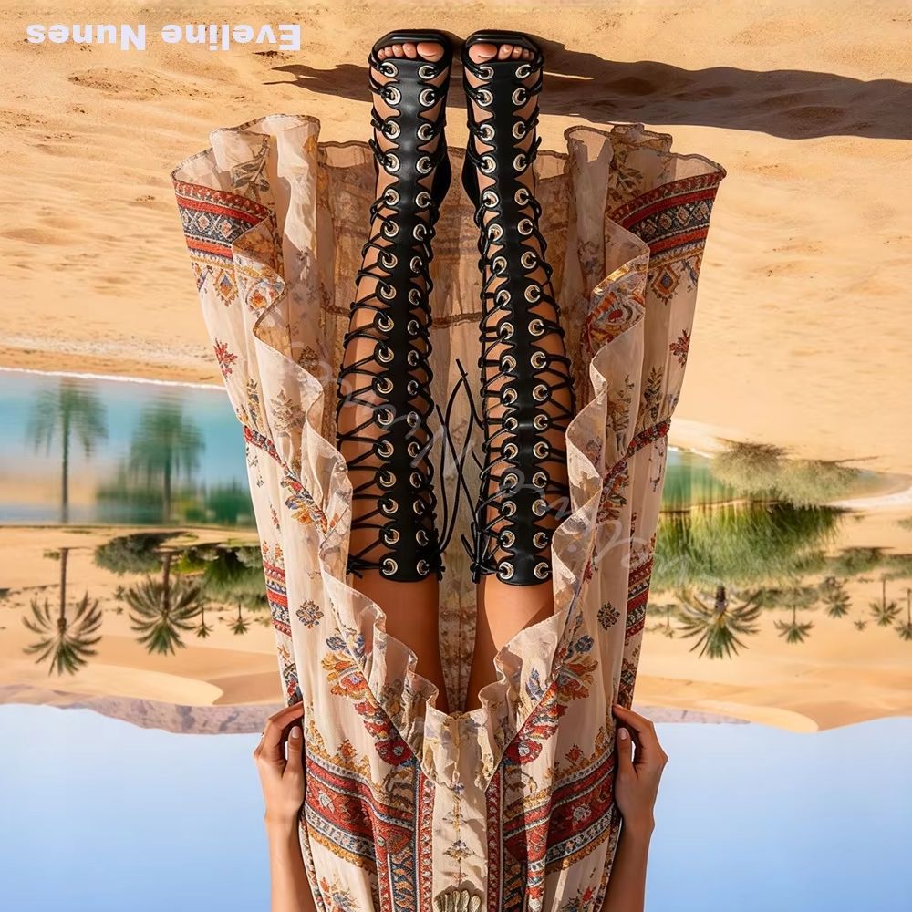 Women'S Fashion Knee High Boots - Sandal Gladiator Selutut untuk Wanita, Model