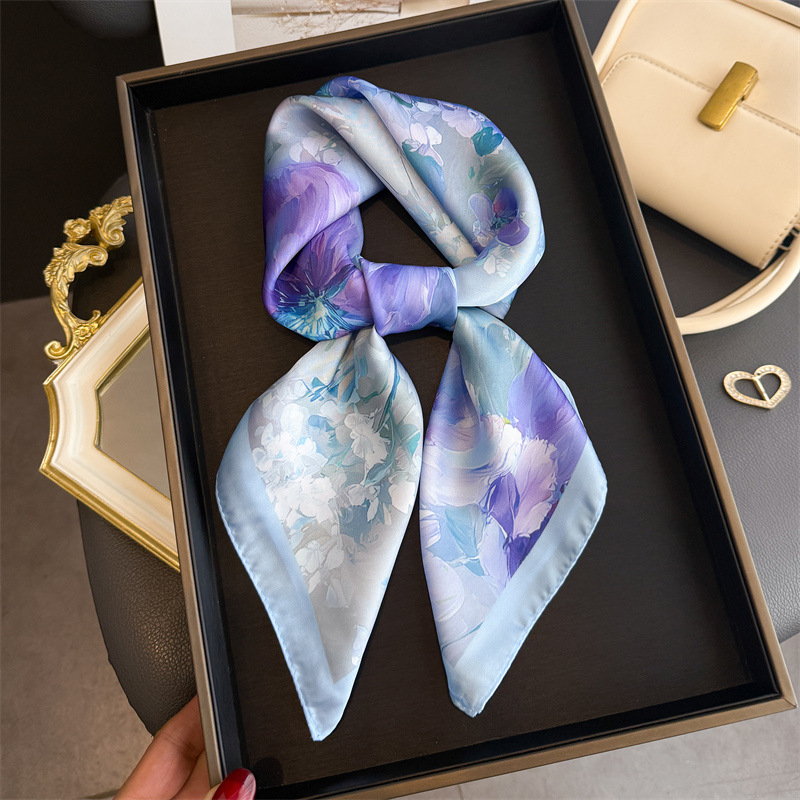 Women Fashion Necktie - Kerudung Segi Empat Sutra Motif Bunga