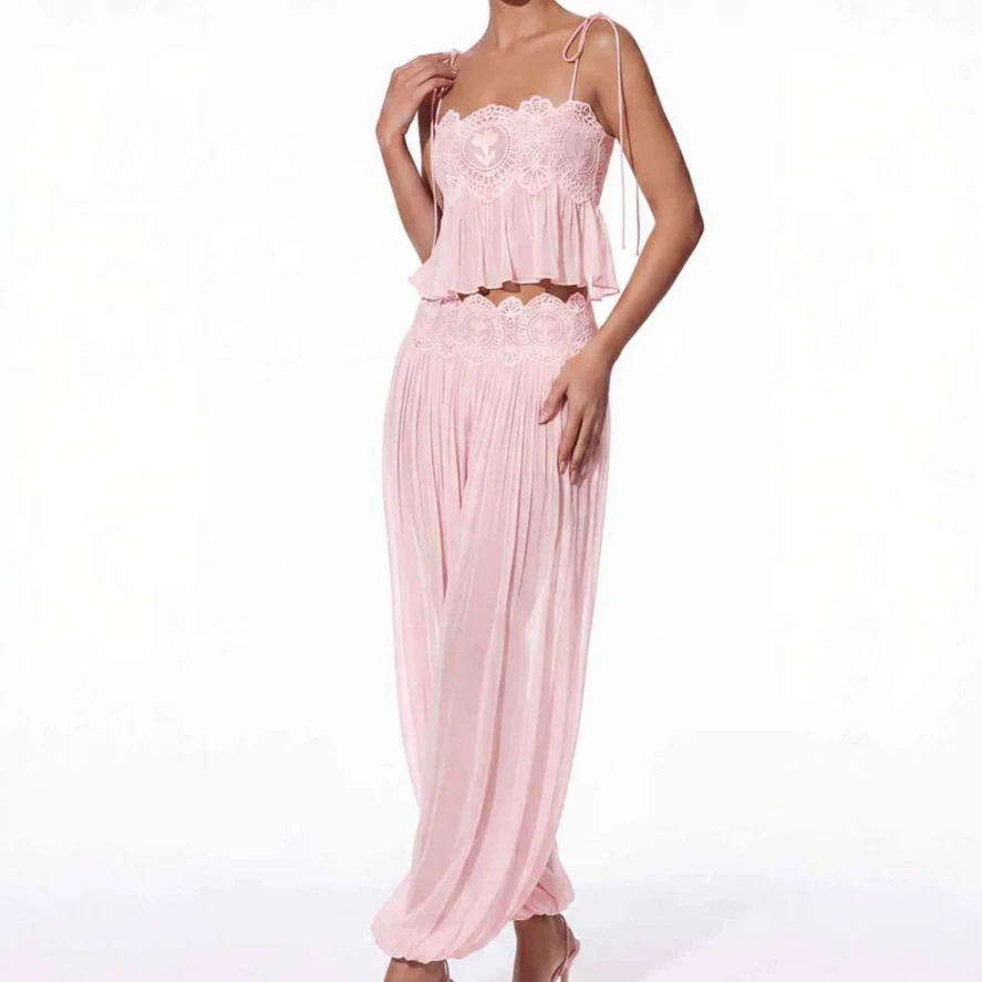 Lace Trim Cami - Setelan Celana Panjang Wanita, Atasan Cami