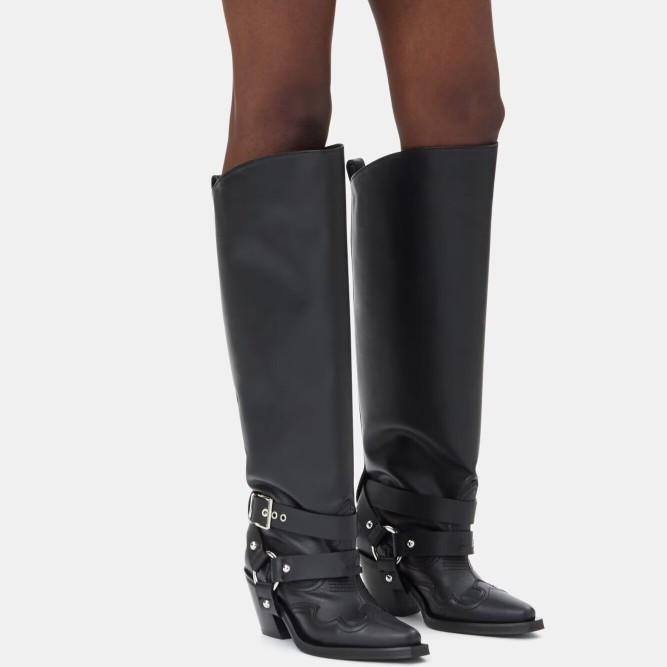 Women'S Fashion Knee High Boots - Sepatu Bot Koboi Wanita Kulit Hitam
