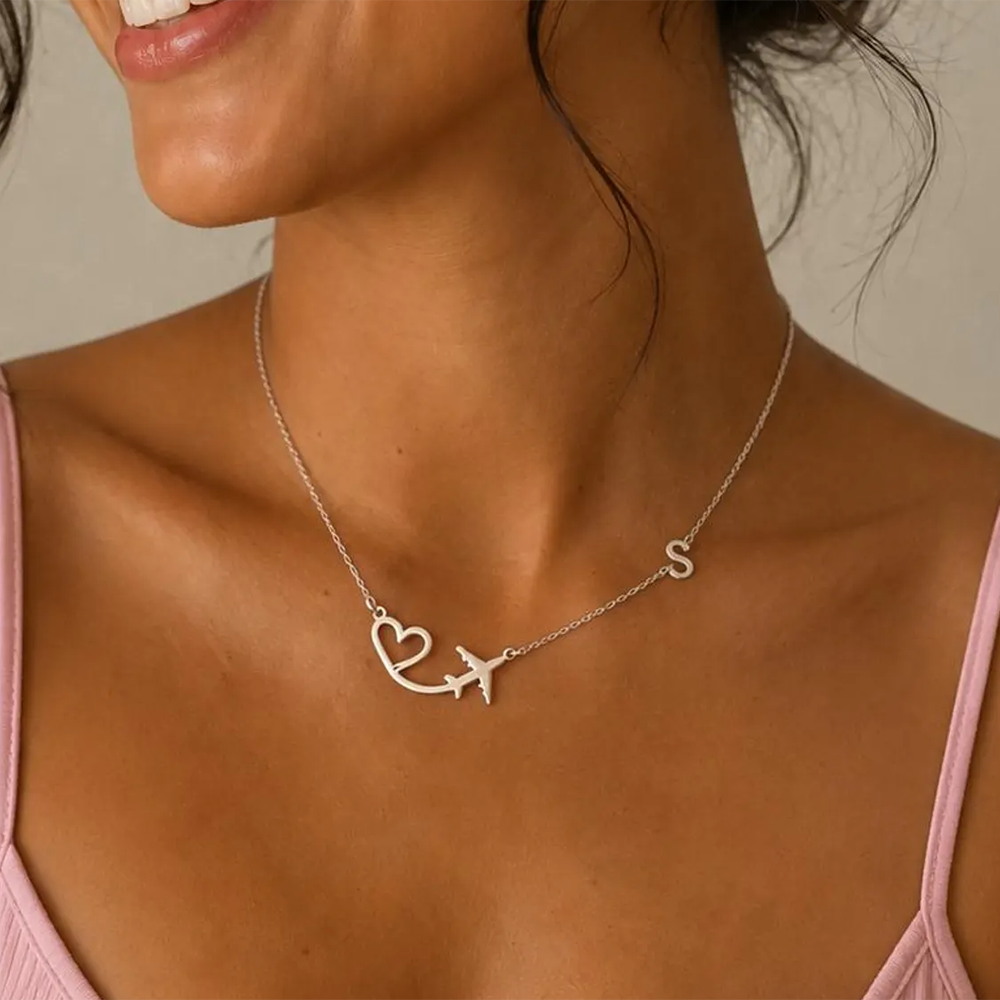 Kalung Liontin Inisial Pesawat - Women Fashion Names ulasan dan harga